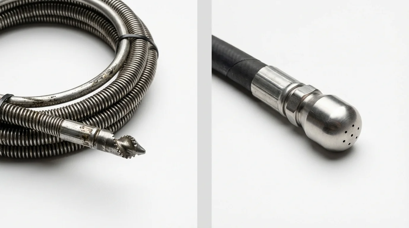Drain snake cable and hydro jetting nozzle used for drain cleaning in Shepherd, MI